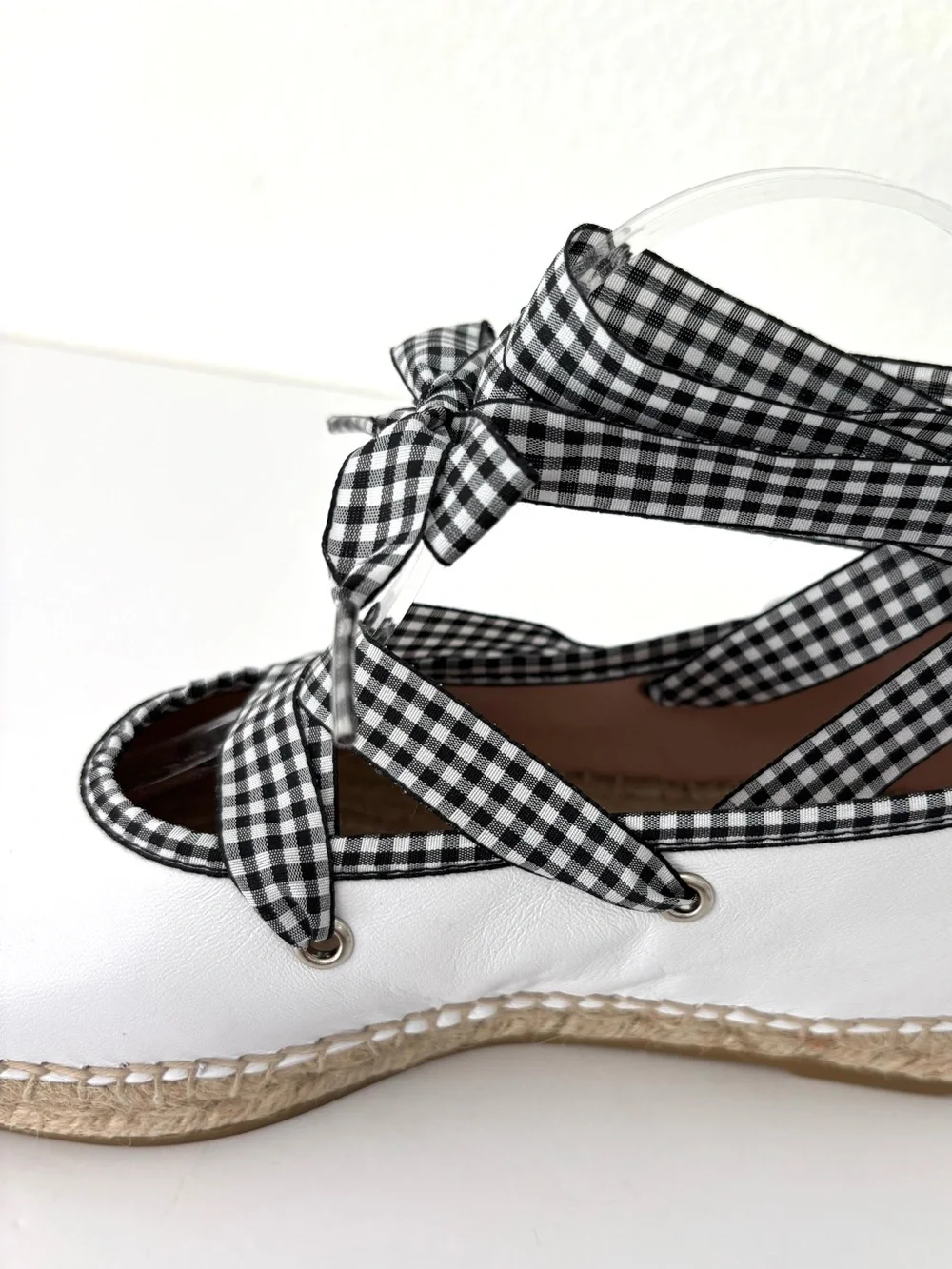 J.Crew Sophie Lace-Up Espadrilles NWT White Gingham Adjustable Ribbon Size 8